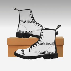 Walk Model High-Top Canvas Combat Boots – White & Black Lace-Up Lug Sole Boots