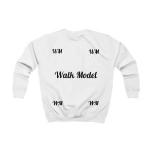 Walk Model Kids Crewneck Sweatshirt – White Fleece Pullover Jumper for Boys & Girls