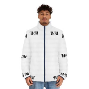 Walk Model Men's Quilted Puffer Jacket – White Stand-Collar Insulated Winter Coat