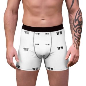 Walk Model Men's Stretch Boxer Briefs – White Fitted Trunks with Black Waistband