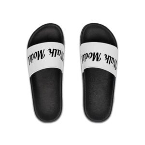 Walk Model Unisex Pool Slide Sandals – Black Cushioned Footbed Slides with White Strap