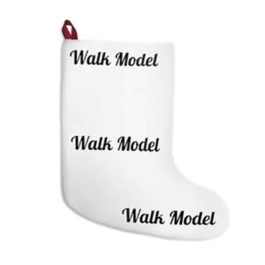 Walk Model Plush Fleece Holiday Stocking – White Hanging Christmas Stocking with Red Loop