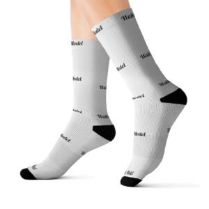Walk Model Athletic Ribbed Crew Socks – White Cushioned Socks with Black Heel & Toe